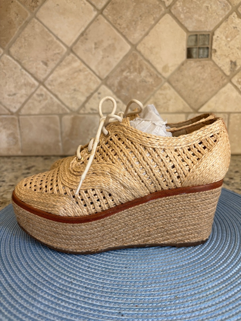 SCHUTZ JULES NATURAL JUTE PLATFORM OXFORD SHOES - Picture 5 of 15